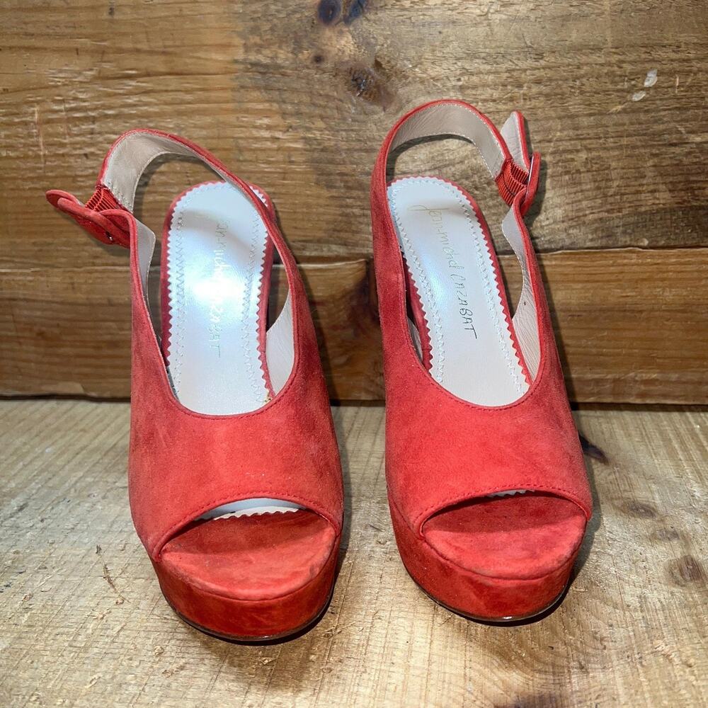 Jean Michal Cazibet Women's •Shikira• Peep-Toe Platform Sling-back 37.5 Red Kid - Picture 2 of 5